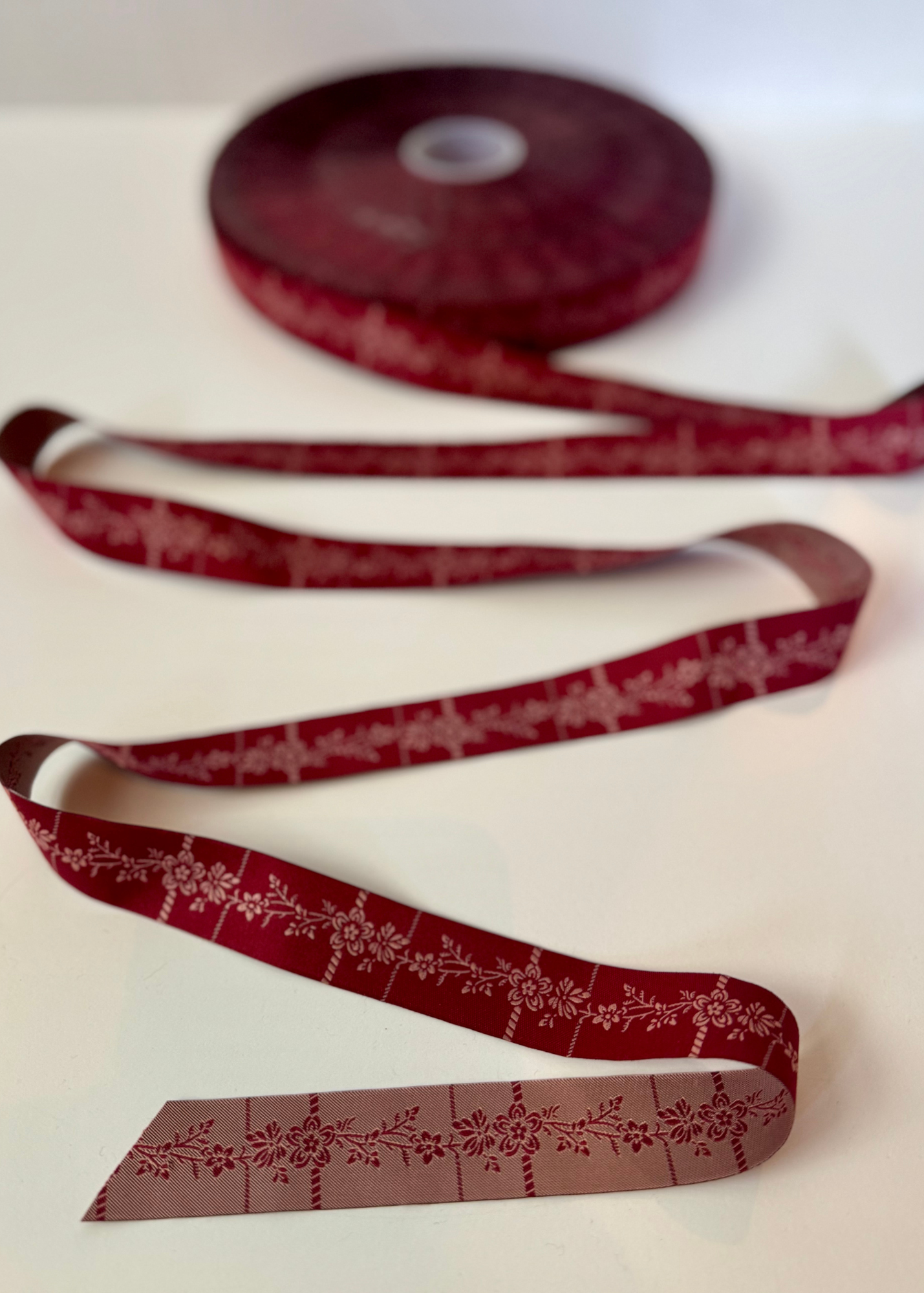 Jacquard Burgundy Floral Ribbon