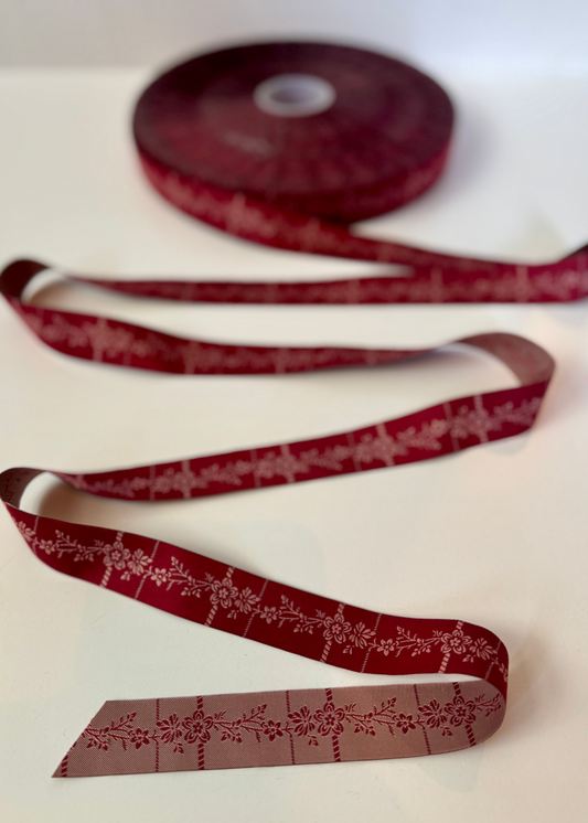 Jacquard Burgundy Floral Ribbon