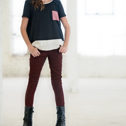 Burgundy and Black Large Houndstooth