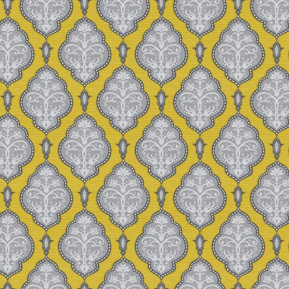 Grey and Gold Floral Damask
