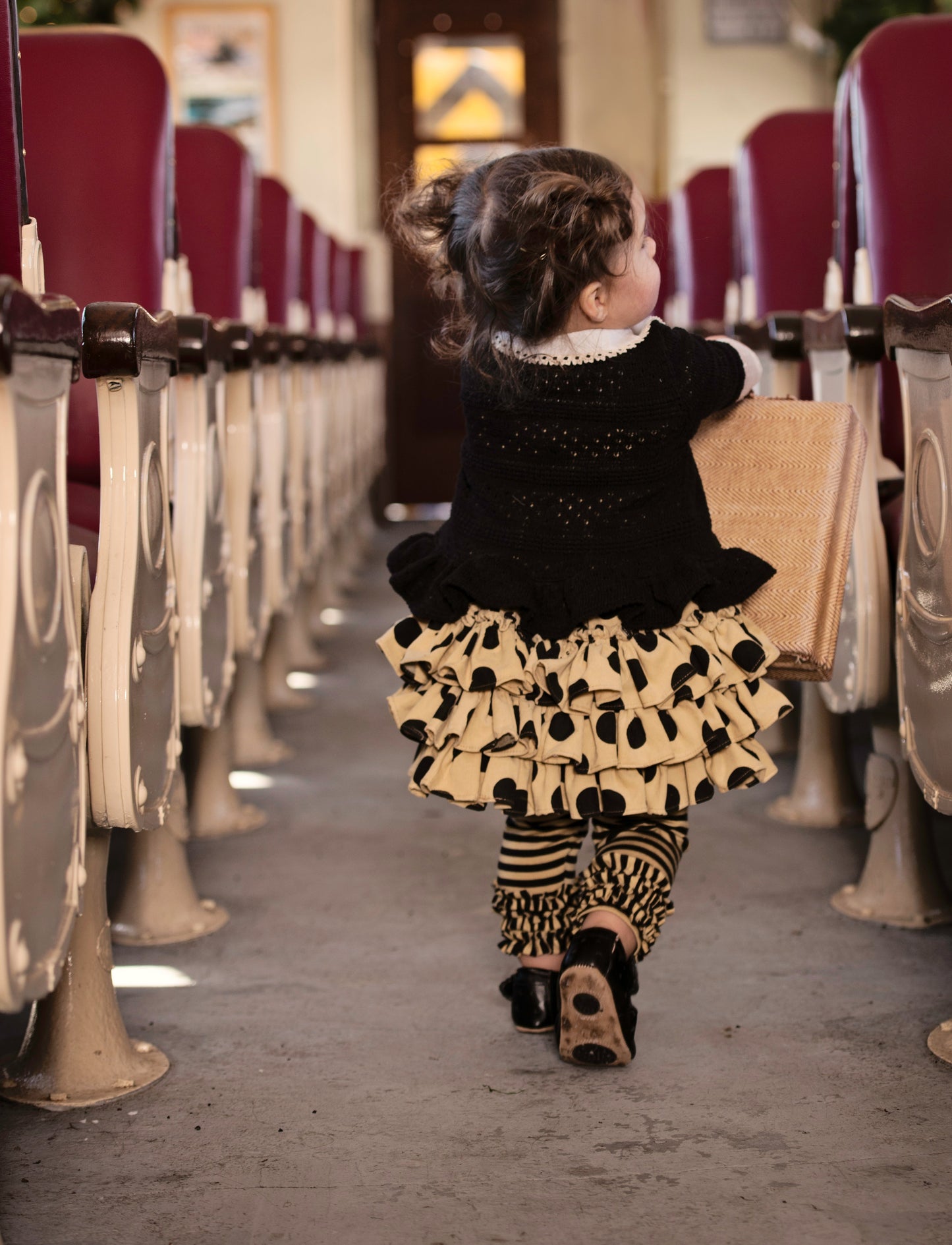 Camel Corduroy with 1 inch Black Dots