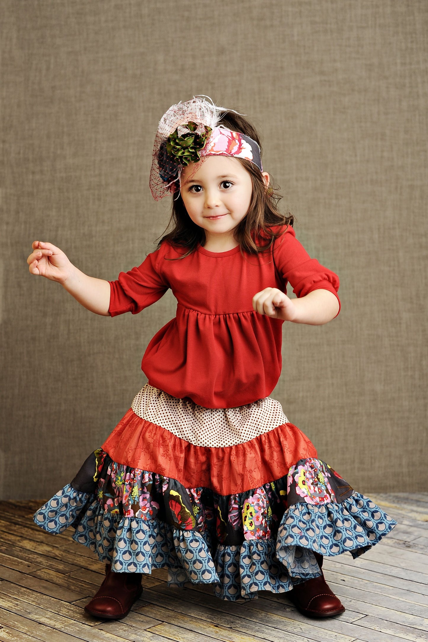 Red Tonal Floral Stripe