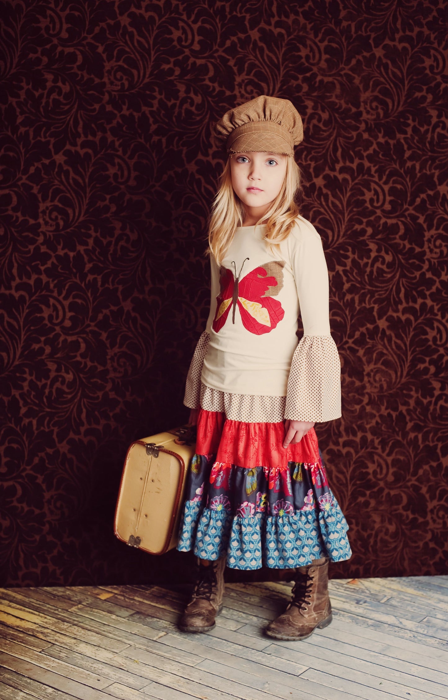 Red Tonal Floral Stripe