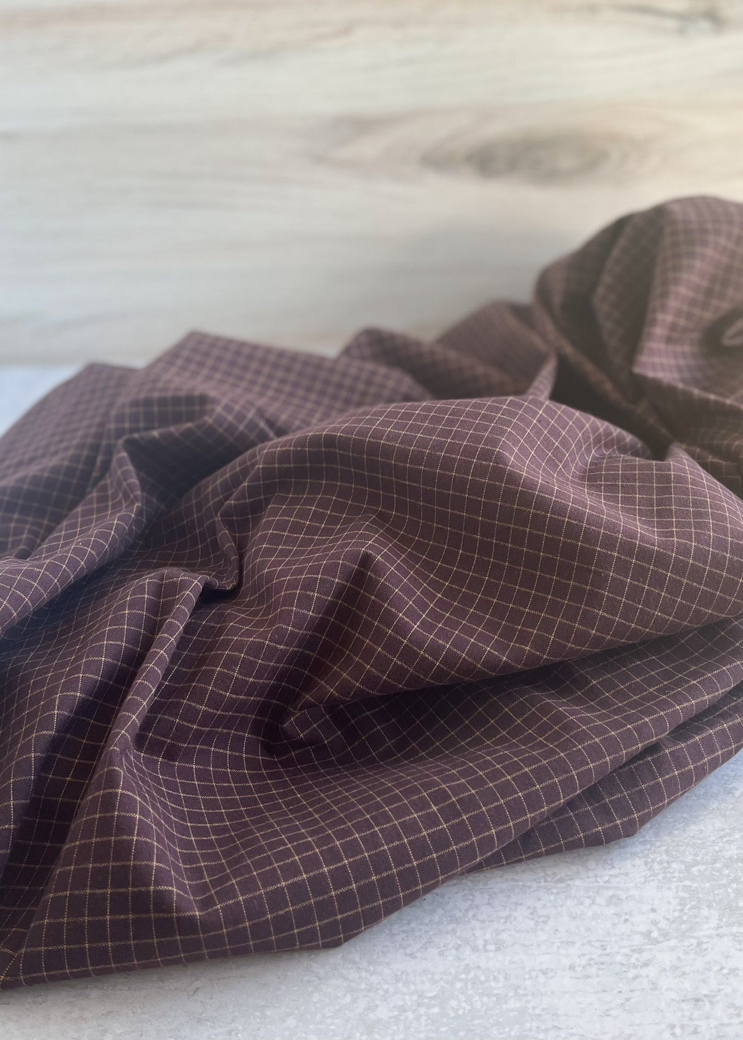 Plum Brown Check Brushed Cotton
