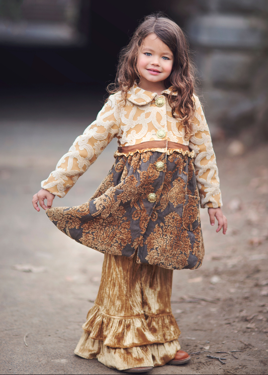 Brown and Gold Damask Upholstery Fabric