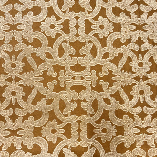 Gold and Cream European Floral Upholstery Fabric