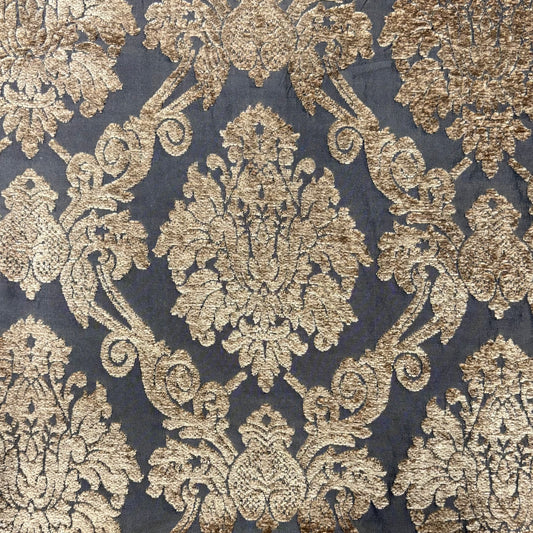 Brown and Gold Damask Upholstery Fabric