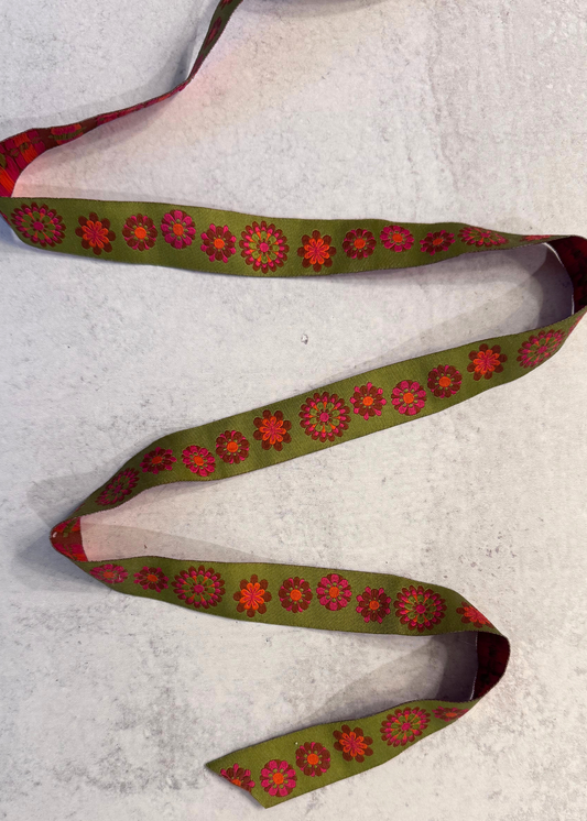 Olive Green Floral Jacquard Ribbon