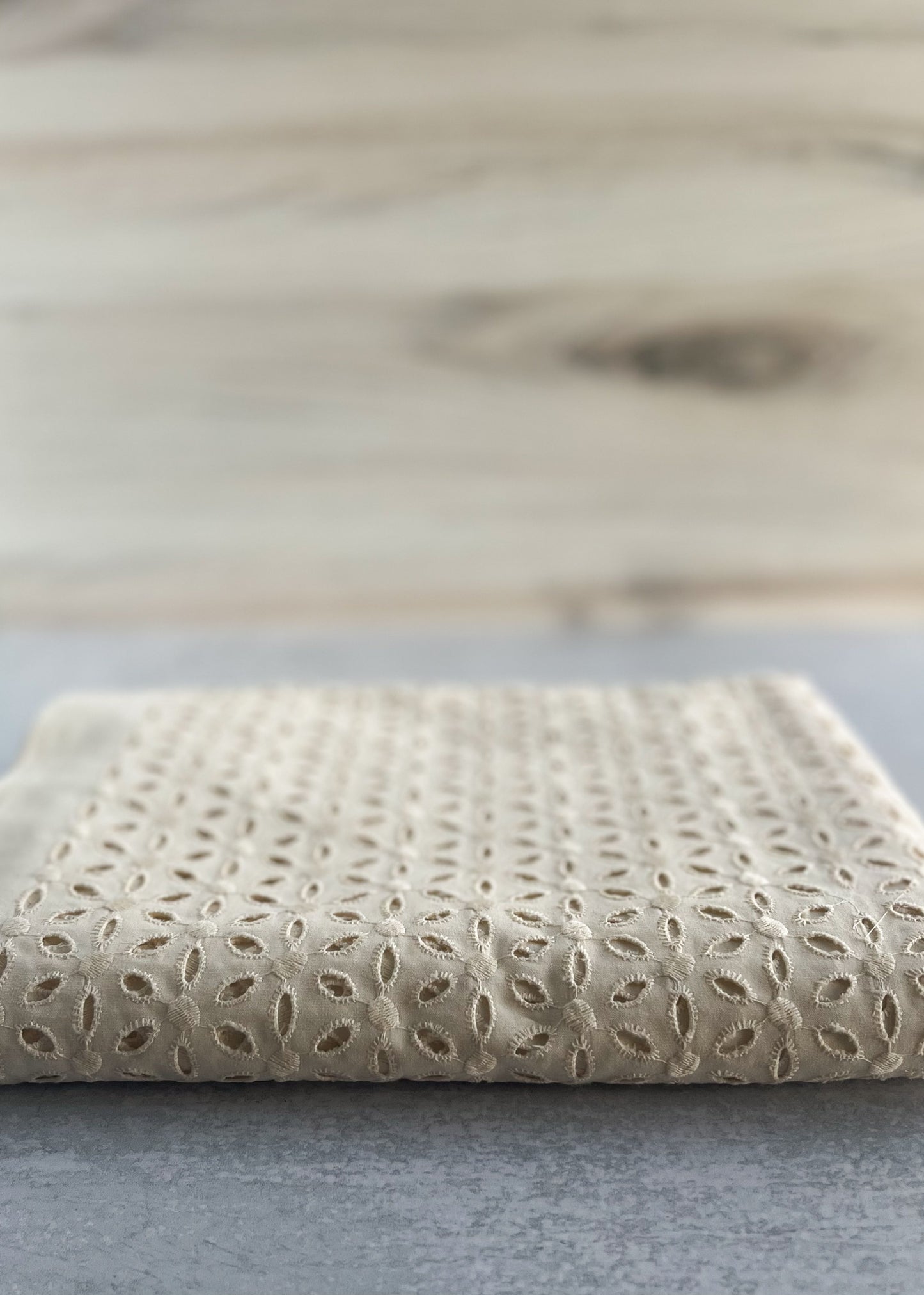 Embroidered Natural Woven Eyelet Fabric