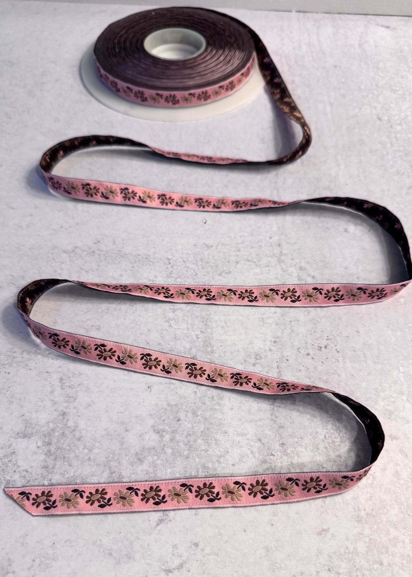 Pink & Brown Floral Jacquard Trim