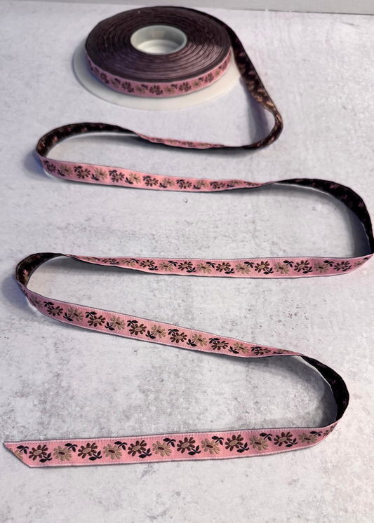 Pink & Brown Floral Jacquard Trim